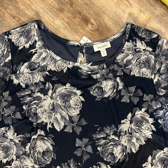 Dress Barn Women Size 3X Floral Micro Mesh Blue White Lined Cap Sleeve NWT - Picture 4 of 16
